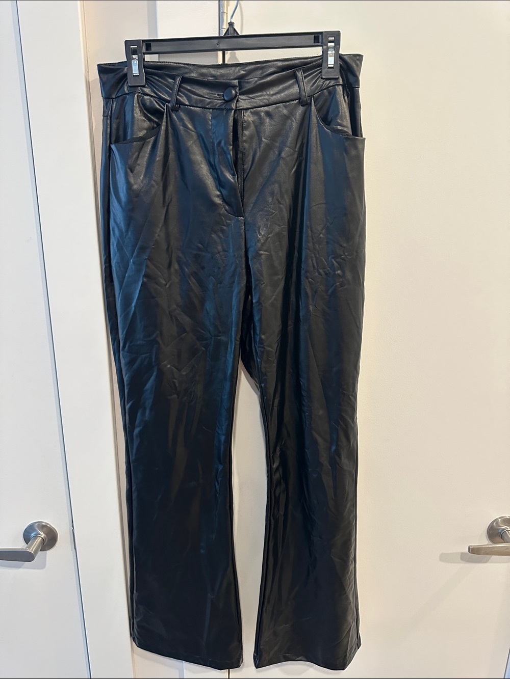 SHEIN Black Faux Leather Wide-Leg Jeans